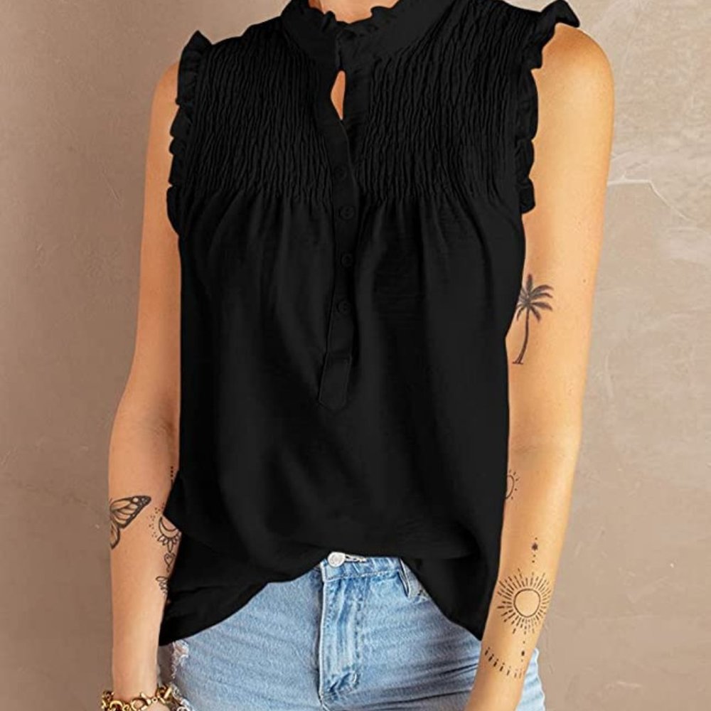 Lime Flare Sleeveless Ruffle Blouse